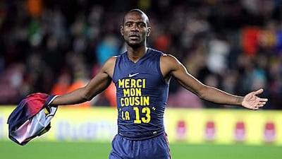 Eric Abidal made his first appearance for Barcelona in 14 months.
