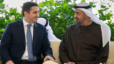 President Sheikh Mohamed with Azerbaijani Justice Minister Farid Ahmadov. Photo: UAE Presidential Court
