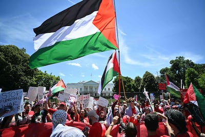 Pro-Palestinian demonstrators rally near the White House in Washington in June 2024 to protest against Israel's actions in Gaza. AFP