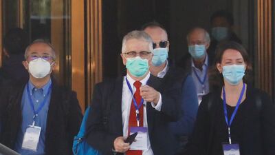 Members of the World Health Organisation (WHO) team tasked with investigating the origins of the coronavirus disease prepare leave a hotel in Wuhan, Hubei province, China. Reuters