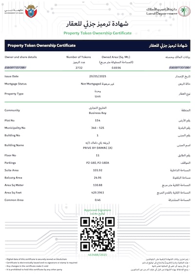 Dubai Land Department Unveils first-of-its-kind property token ownership certificate. Handout