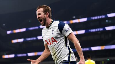 Harry Kane of Tottenham Hotspur celebrates after scoring the first goal during the match with Fulham. Getty Images