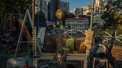 A makeshift catapult and other items are left behind by the protesters who barricaded themselves on campus. AFP