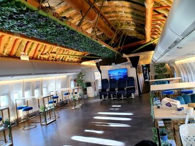 Inside the renovated former BA 747 Negus jet, which is now open for private parties at Cotswold Airport. Photo: Negus