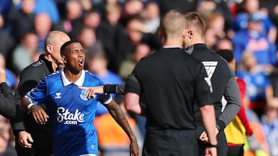 Ashley Young of Everton reacts as he is sent off after being shown a red card. Getty