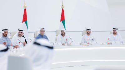 Sheikh Mohammed chairs the Cabinet meeting. Seen with Sheikh Mansour and Sheikh Hamdan