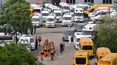 Rescuers work at the site following a gas explosion at Liushenyu coal mine in Qinyuan county, Shanxi province, China. Reuters
