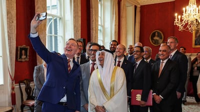 Britain's Minister for Trade Chris Bryant takes a photo with Jasem Al Budaiwi, secretary general of the GCC. Getty Images
