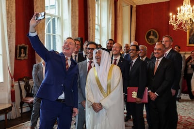 Britain's Minister for Trade Chris Bryant takes a photo with Jasem Al Budaiwi, secretary general of the GCC. Getty Images