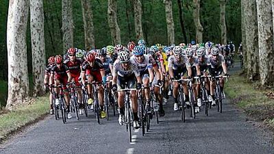 The pack rides during the 11th stage of the Tour de France, the last flat stage before they head into the Pyrenees.