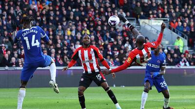 Brentford's Yoane Wissa scores their second goal against Chelsea in the Premier League at the Gtech Community Stadium on March 2, 2024. Reuters