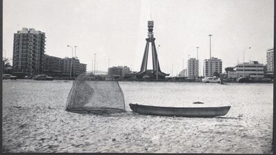 Clock Tower roundabout on Corniche Street, Abu Dhabi, circa 1970. Copyright Zaki Nusseibeh