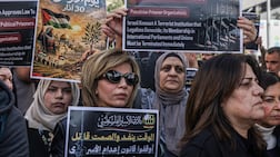 Relatives of Palestinian prisoners during a rally in the occupied West Bank against Israel's new death penalty law. AFP