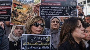 Relatives of Palestinian prisoners during a rally in the occupied West Bank against Israel's new death penalty law. AFP