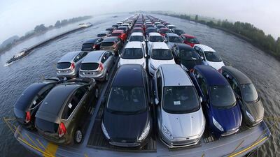 Newly manufactured Ford Fiesta cars are seen on the deck of the car transport ship "Tossa" as it travels along the Rhine, from a Ford plant in the German city of Cologne to the Dutch seaport of Vlissingen, close to Emmerich in Germany in this September 13, 2013 file photo. Ford plans to cut hundreds of white-collar jobs in Europe to reduce costs by $200 million a year and revamp its model line-up as it targets sustainable profitability in the region, the carmaker said on February 3, 2016. REUTERS/Wolfgang Rattay/Files