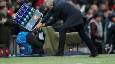 Manchester United manager Jose Mourinho had an unusual celebration after Marouane Fellaini scored a later winner against Young Boys in the Champions League game at Old Trafford in 2018. He kicked one set over one set of water bottles before picking up and throwing down another, sending liquid flying over fans in the front row before raising his arms up and returning to the touchline. “Relief,” Mourinho said of his celebrations. “Frustration before that and relief with the goal." Reuters