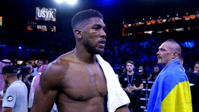 Anthony Joshua looks angry after losing against Oleksandr Usyk in their world heavyweight bout on a split decision at the King Abdullah Sport City Stadium in Jeddah, Saudi Arabia, in August. Getty