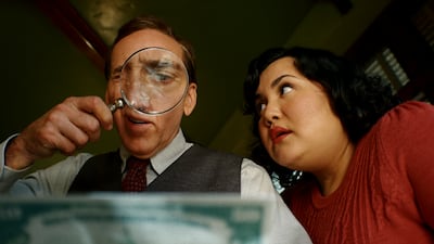 Nicolas Cage as Ben Reilly, left, and Karen Rodriguez as Janet in Spider-Noir. Photo: Prime Video
