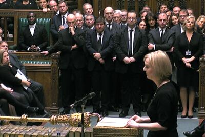 Prime Minister Liz Truss leads tributes to Britain's Queen Elizabeth II in the House of Commons in central London. AFP