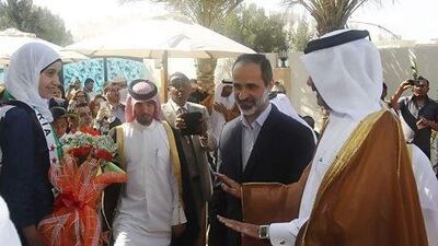 Syrian National Coalition leader Moaz Alkhatib (second from right) arrives at the opening of his opposition group’s embassy in Doha. The opposition bloc has been recognised by the Arab League as the sole representative for Syria.