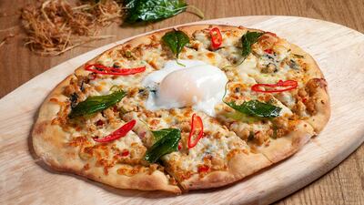 Chicken grapow and egg flatbread