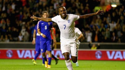 Saido Berahino of England celebrates after scoring a penalty against Croatia during Uefa Under-21 Championships qualifying on Friday. Clive Brunskill / Getty Images / October 10, 2014