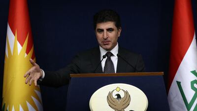Nechirvan Barzani, prime minister of Iraq's Kurdistan Regional Government, speaks during a press conference in the northern Iraqi city of Erbil, the capital of the autonomous Kurdistan region, on November 6, 2017. Safin Hamed / AFP