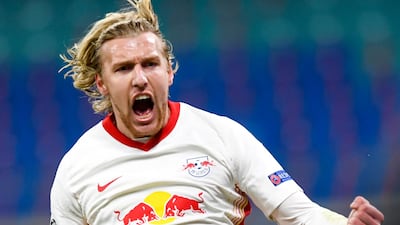 Emil Forsberg of Leipzig celebrates his goal. EPA