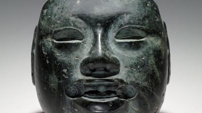 Olmec Stone Mask Greenstone 500–300 BCE Mexico Am1938,1021.14 Height: 13 cm Width: 11.3 cm Depth: 5.7 cm © Trustees of the British Museum