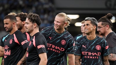 Erling Haaland of Manchester City celebrates with teammates after the victory. Getty