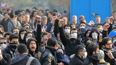 Iranian students gather for a demonstration over the downing of a Ukrainian airliner at Tehran University on January 14. AFP