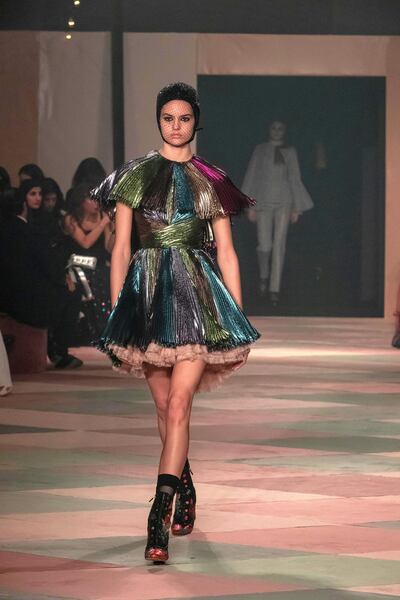A look from Dior's spring 2019 haute couture collection, presented in Dubai. Antonie Robertson / The National