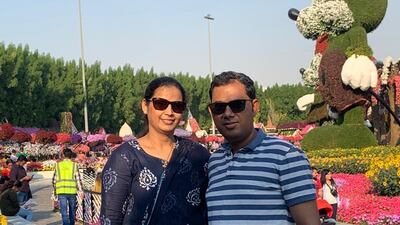 Jyoti Sharma, 40, and her husband Deepak Sharma, 43, were one of the first few residents in Abu Dhabi who received the first of the two vaccine doses on December 7. Courtesy: Jyoti Sharma