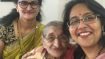 Susheela Pathak with her granddaughters in law Deepali and Dr Vijaya. Courtesy Dr Vijaya Bopardikar