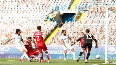 Barnsley's Michael Sollbauer scores an own goal and Leeds United's first on Thursday. Reuters