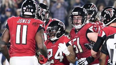 The Atlanta Falcons had a lot to celebrate in their play-off win at Los Angeles Rams. Robert Hanashiro / USA Today Sports