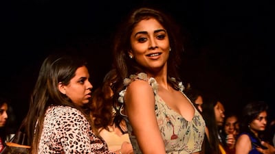 Shriya Saran poses for photographs during Lakme Fashion Week in Mumbai on February 15, 2020. AFP