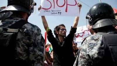 Iraqi Kurds demonstrate on August 24, 2011 against recent Turkish bombardment of border villages outside the Turkish consulate in the northern Iraqi city of Arbil.