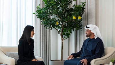 President Sheikh Mohamed meets Saida Mirziyoyeva, Head of the Administration of the President of Uzbekistan, in Abu Dhabi. Photo: UAE Presidential Court