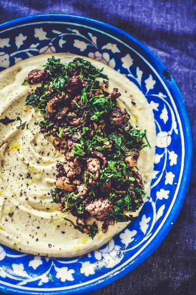 Hummus with crispy tabbouleh lamb. Photo by Scott Price