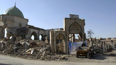 A view of the destroyed Al Nuri Great Mosque. Zaid al-Obeidi / AFP