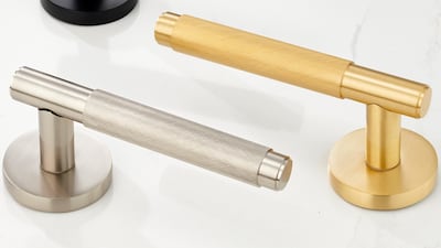 Different metallic finishes for doorware. Photo: Pushka Home