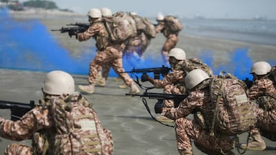 Iranian soldiers during a joint naval exercise in the Sea of Oman on February 19, 2026. EPA