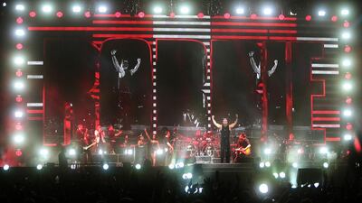 British artist Robbie Williams performs at du arena in Abu Dhabi on April 25, 2015. Christopher Pike / The National