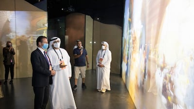 Ahmed Al Sayegh, Minister of State to the UAE Cabinet, with Nigel Huddleston, UK Minister for Sport, Tourism, Heritage and Civil Society, during a visit to Expo 2020 Dubai. Photo: Ministry of Culture and Youth