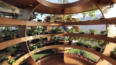 Inside a spherical garden, where people can grown their own food sustainably. The sphere is on show in the Alzad World of Food section of the festival. Chris Whiteoak / The National