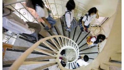 Students from the former Pioneers International School, one of the emirate’s villa schools to be axed by the Government. Lauren Lancaster / The National