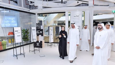 Sheikh Mohammed bin Rashid, Sheikh Mohammed bin Zayed, Sheikh Mansour bin Zayed, Sheikh Hamdan bin Mohammed and Shamma Al Mazrui tour the Youth Hub which comprises of 12 designated areas for skills development. Wam