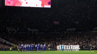 Players, staff and Chelsea Pensioners participate in a minute silence in honour of Armistice Day prior to the Premier League match between Tottenham Hotspur and Chelsea. Getty Images