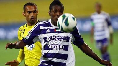 Asamoah Gyan did not disappoint the throng of visiting fans fromthe Garden City. Satish Kumar / The National
